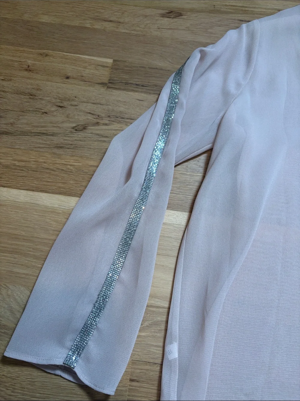 NWT Prelude Blush Sheer Open Front Cardigan with Crystal Sleeve Detail